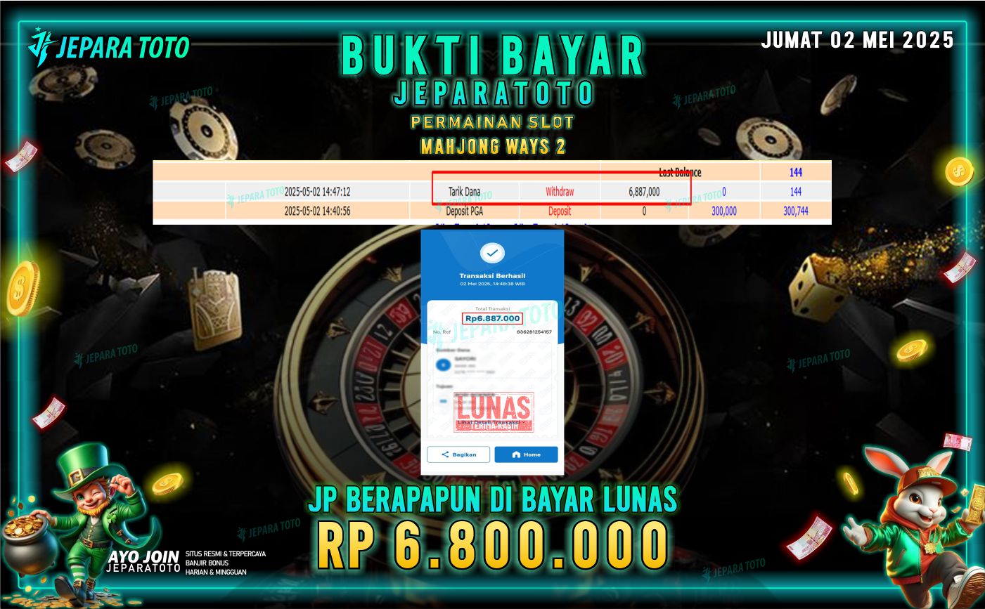 BUKTI KEMENANGAN MEMBER JEPARATOTO SLOT | GAME MAHJONG WAYS 2